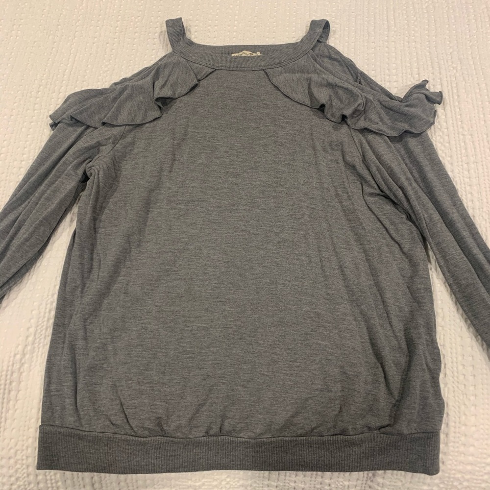 Gray open shoulder sweater